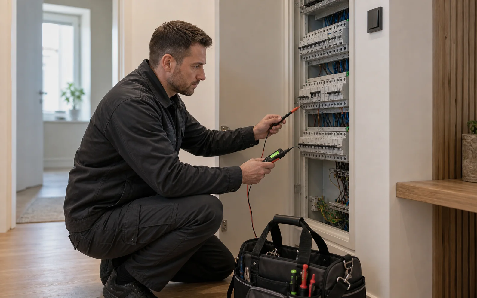 Electrician professional at work