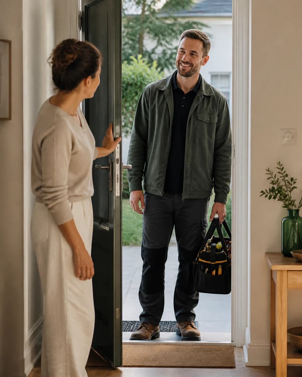 A homeowner welcoming a service professional at the door