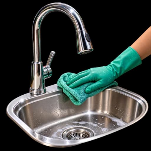Professional cleaning a sink and tap