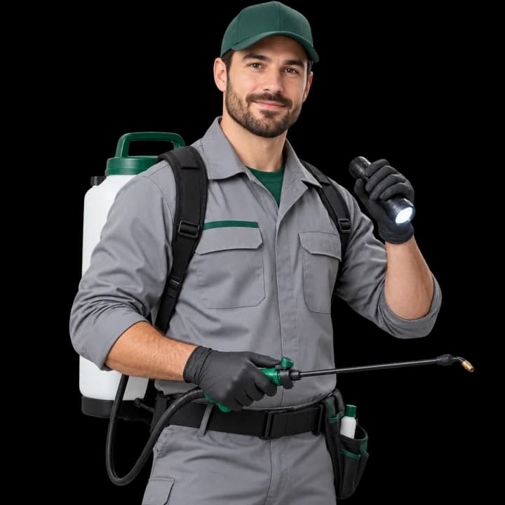 Professional pest-control technician with inspection equipment