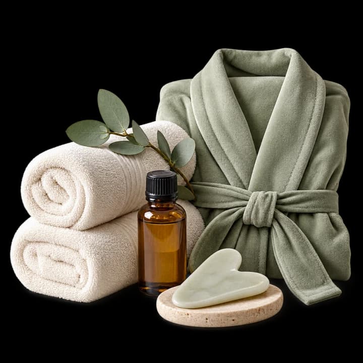 Premium at-home wellness towels, oil and massage tools