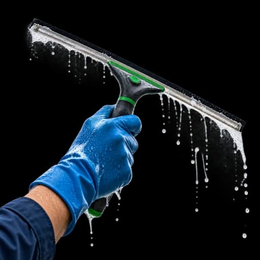 Professional using a window squeegee